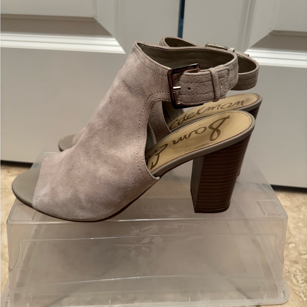 Sam Edelman grey suede open toe heels - Picture 3 of 7